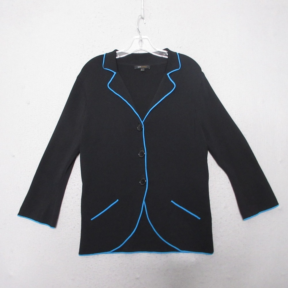 BCBG Max Azria Cardigan Large Black Blue Y2K 90s Vintage Whimsigoth Corp Core